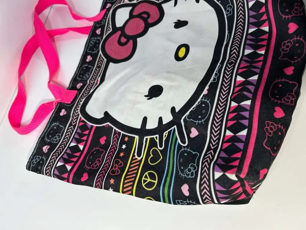 Hello Kitty Sanrio Tote book bag 2014 neon and black pink sparkle bow